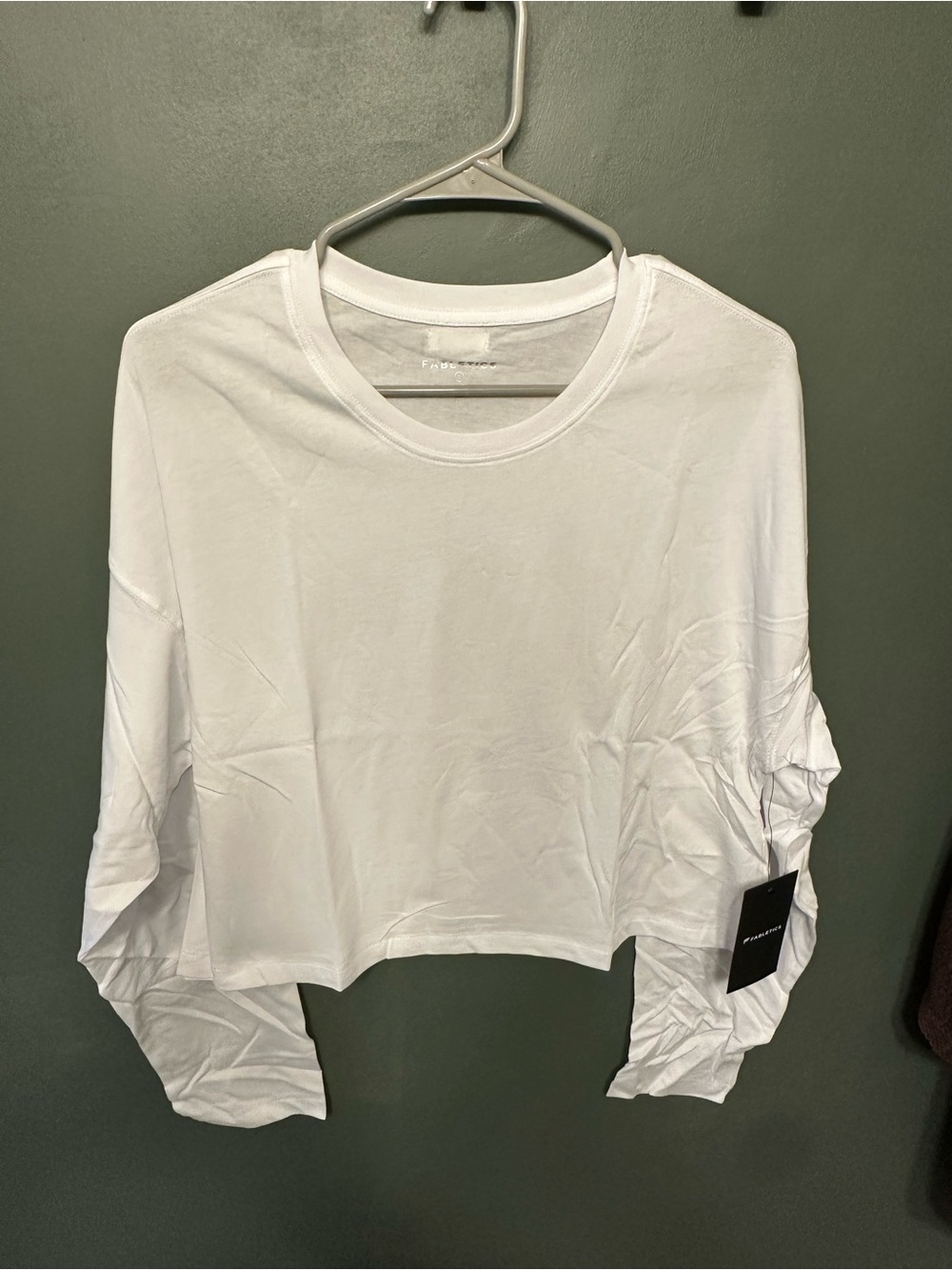 Fabletics White Cropped Long-Sleeve Crewneck Top